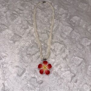 Handcrafted Tropical Shell Necklace with Dangling Flower Pendant